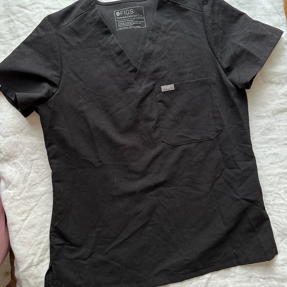 Figs Women's One Pocket Scrub Top Black Sz Small